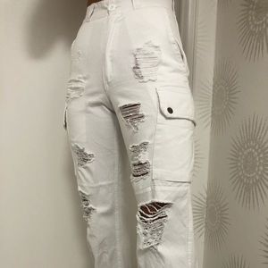 Carmar denim white distressed baggy jeans